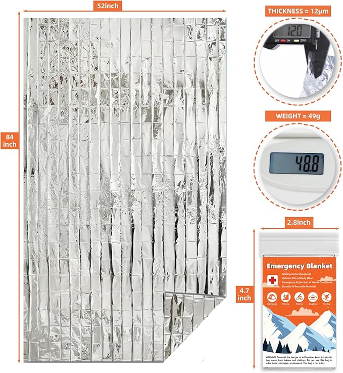 10 Pack Emergency Thermal Blanket Survival, Mylar Blankets for Outdoor, Space Blanket, Silver Foil