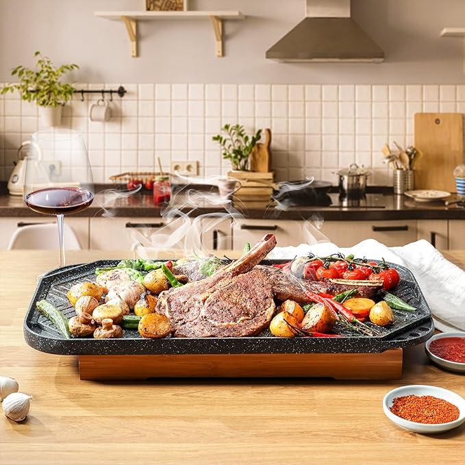 SENSARTE Nonstick Griddle Grill Pan, Pro-Grid Reversible Grill & Griddle Pan, Two Burner Cast