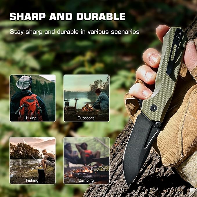 EDC Pocket Knife Rhino,3" D2 Steel Blade Durable G10 Handle, Folding Pocket Knives with Reversible