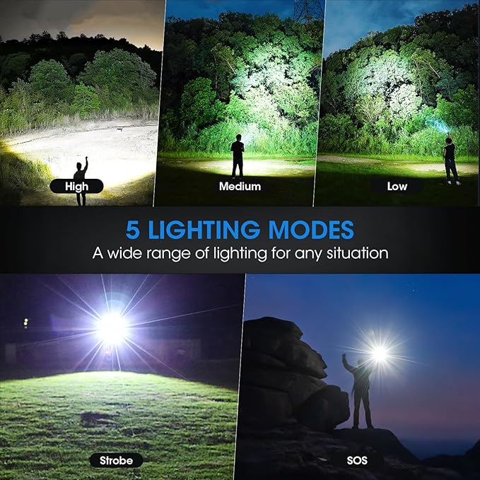 Flashlights Rechargeable LED High Lumens - 4 Pack 90,000LM Super Bright Flashlight, Adjustable