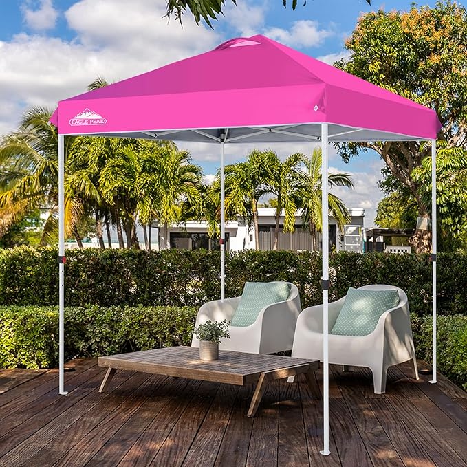 EAGLE PEAK Pop Up Canopy Tent with Wheeled Carry Bag, 8 Stakes, 4 Ropes, Easy Set Up Tent Canopy