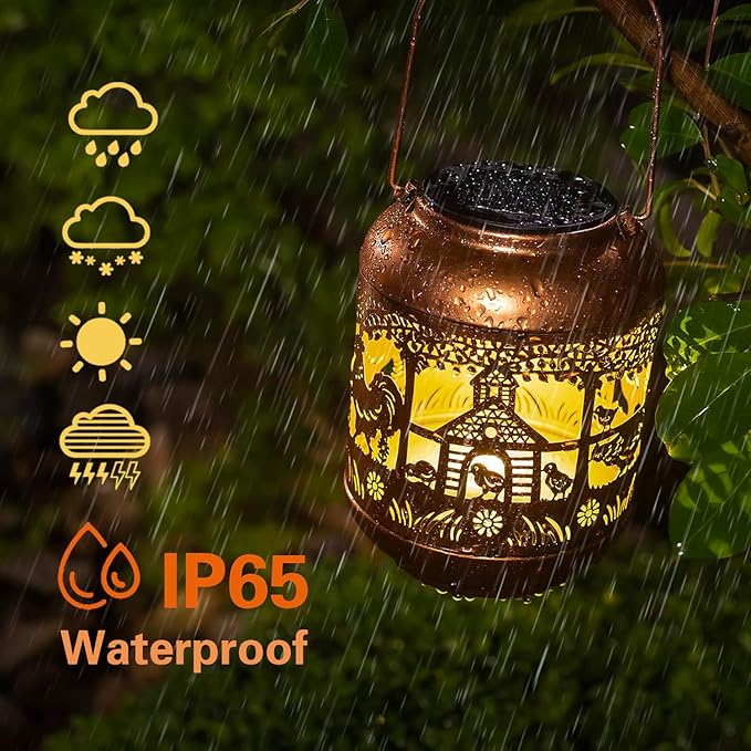 Chicken Solar Lanterns Outdoor Waterproof,Hanging Solar Lights Chicken Gifts for Women Men Metal
