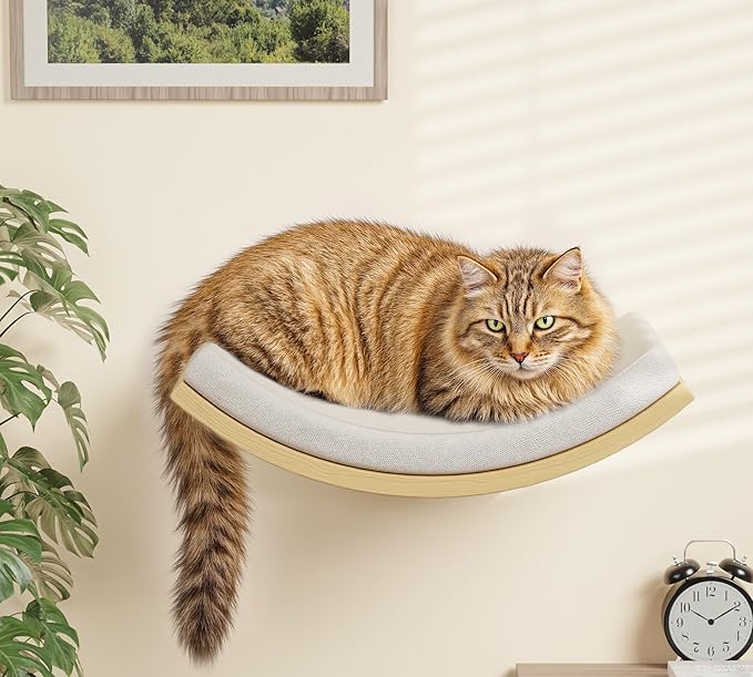 4-Piece Cats Wall Furniture with Cat Window Perch – Wood Wall Mounted Cat Shelves Set with