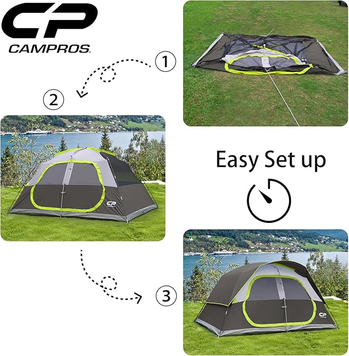 CAMPROS CP Tent 8 Person Camping Tents, Waterproof Windproof Family Tent with Top Rainfly, Large