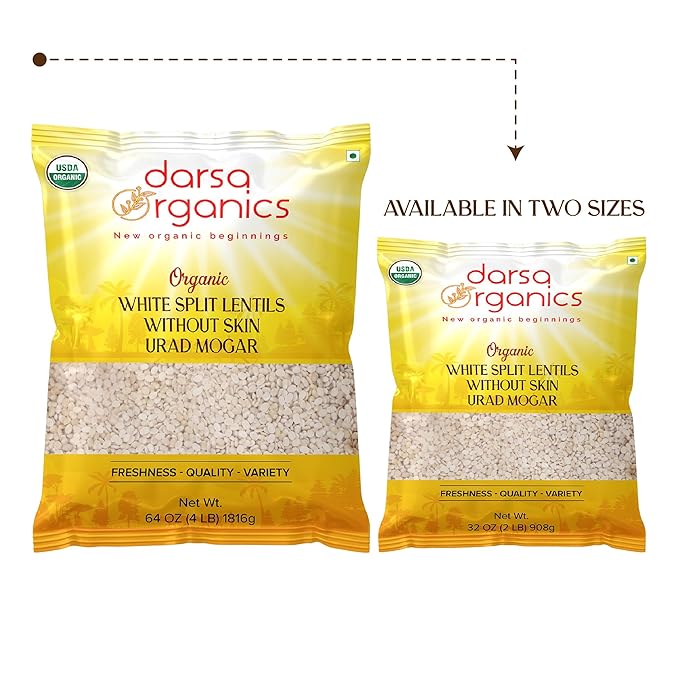Darsa Organics Urad Dal Split Without Skin (Urad Mogar) 2lb ??USDA Organic White Matpe Split