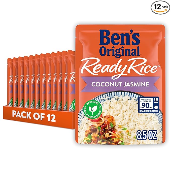 BEN'S ORIGINAL Ready Rice Coconut Jasmine Flavored Rice, Easy Dinner Side, 8.5 oz Pouch (Pack of 12)