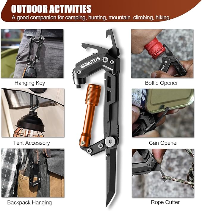 Carabiner Multitool with Pocket Knives, EDC Carabiners, Serrated Knife, Rope Cutter, Screwdriver