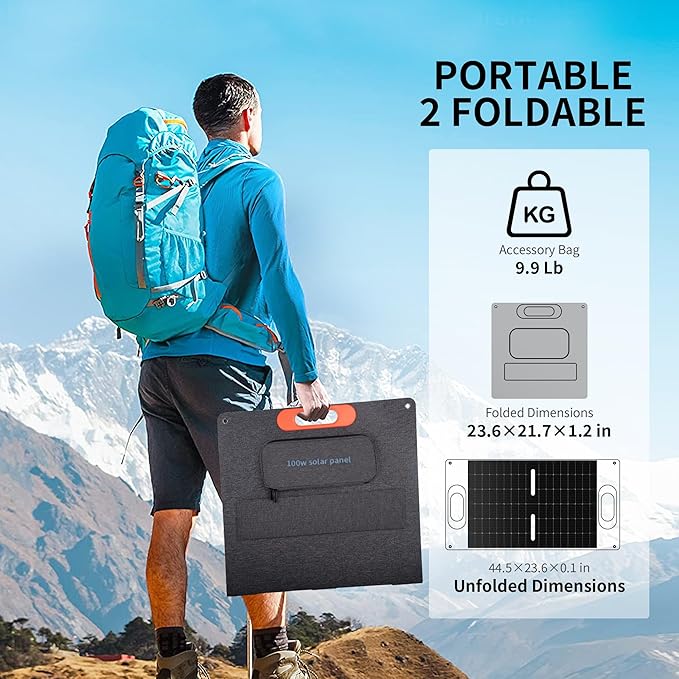 100W Portable Solar Panel for Power Station Generator,100 Watt Foldable Solar Panel Charger with