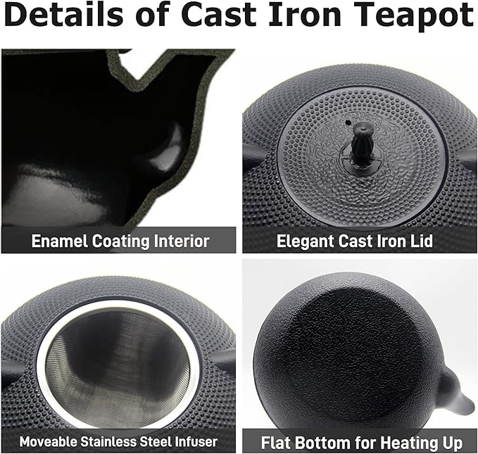 Big Cast Iron Teapot, Japanese Tetsubin Tea Kettle for Stovetop Safe, Cast Iron Tea Pot with