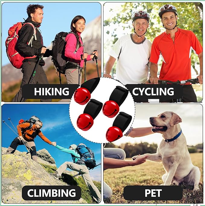 4 Sets Bear Bells with Whistle for Hiker, Loud Bear Bell with Emergency Whistle, Bear Bells for