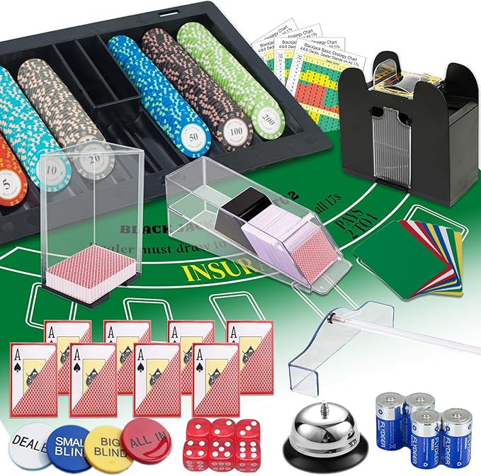 Ultimate Casino Game Set: 6 Deck Shuffler+300pc Hi-End Chips+8 Pro Plastic Poker Card+Card
