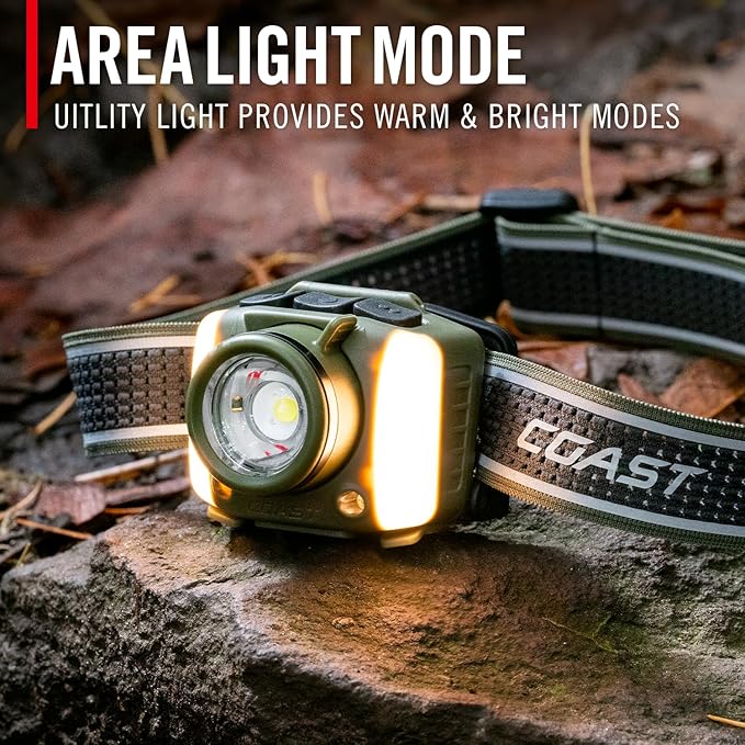 Coast FL95R 1250 Lumen Rechargeable Plus LED Headlamp with Green, Red and Area Light Modes and
