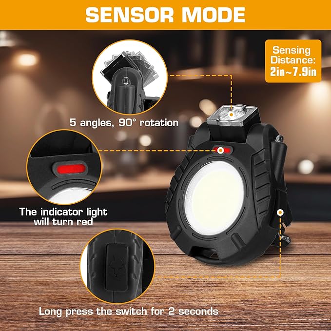 EverBrite COB Keychain Work Light, 2 Pack Rechargeable Keychain Light with Sensor Mode, Mini