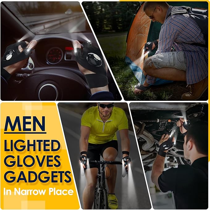 PARIGO LED Flashlight Gloves, Novelty Stocking Stuffers for Men, Christmas Gifts for Teens Boys Dad