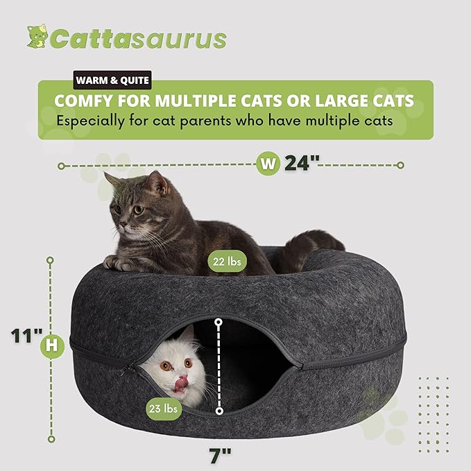CATTASAURUS Peekaboo Cat Cave for Multiple & Large Cats Up to 30-45 Lbs, Scratch Detachable &