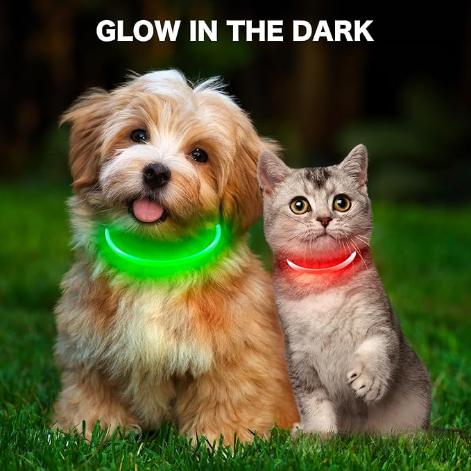 BSEEN Light Up Dog Collar - Rainproof LED Dog Collar Rechargeable - TPU Cuttable Glowing Puppy