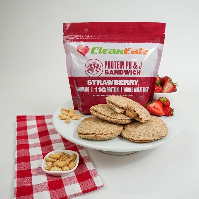 Clean Eatz PB&J Sandwich, High-Protein Strawberry – 16 Singles, Whole Grain & Low Sugar