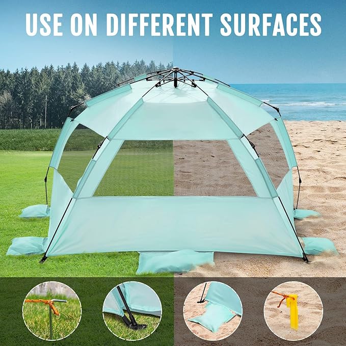 WhiteFang Deluxe Pop Up Beach Tent Sun Shade Shelter for 3-4/5-6 Person, UV Protection, Extendable