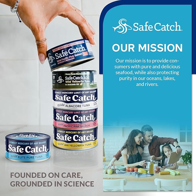 Safe Catch Wild Ahi Yellowfin Tuna Fish Canned, Wild Caught, Lowest Mercury, Lean Protein, Omega 3