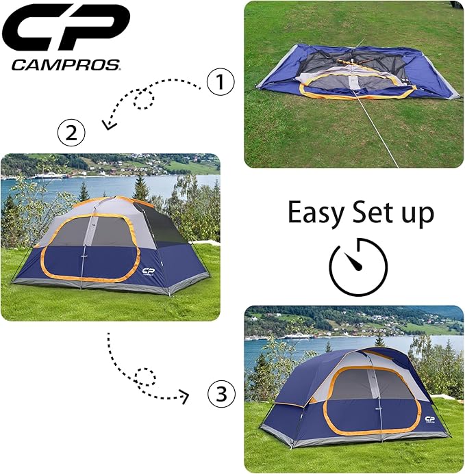CAMPROS CP Tent 8 Person Camping Tents, Waterproof Windproof Family Tent with Top Rainfly, Large