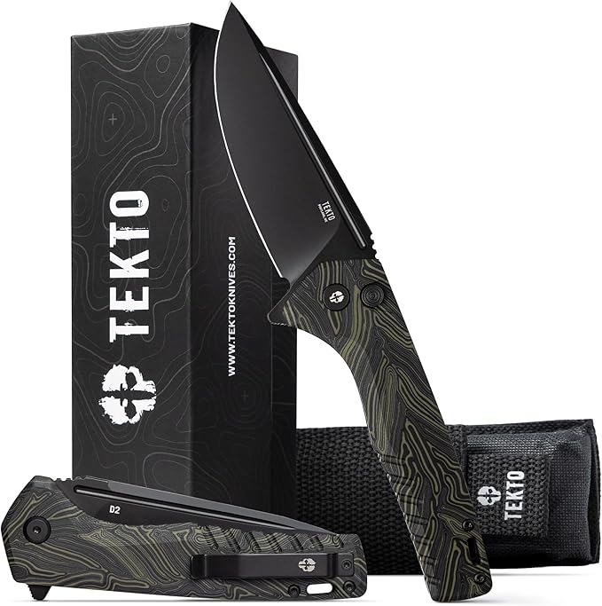 F3 Charlie Button Lock Folding Knife, Oversized Fine Edge Blade, Tactical Damascus G10 Handle