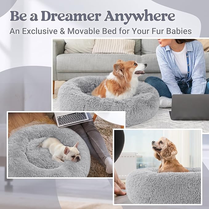 rabbitgoo Calming Dog Bed for Small Medium, 30 inches Pet Bed Machine Washable, Non-Slip Round