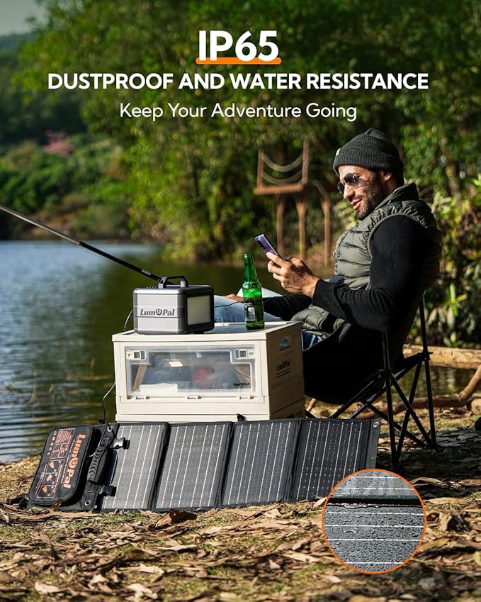Portable Solar Panel, LUMOPAL 60W Foldable Solar Panels Folding Solar Charger with PD60W USB C
