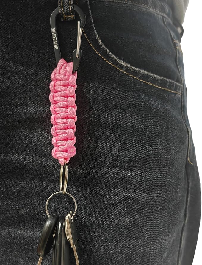 BRAVESHINE Paracord Keychain Carabiner Clip, D Ring Lanyard Hanger Stroller Hook for Water Bottle