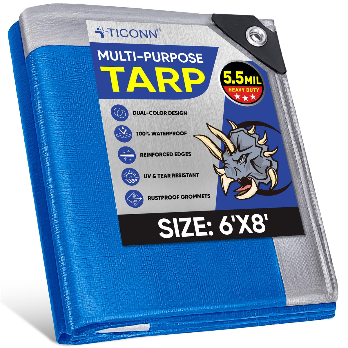 TICONN Heavy Duty Tarp Cover, Extra Thick Tarps Waterproof Tear and Rip Proof UV Resistant
