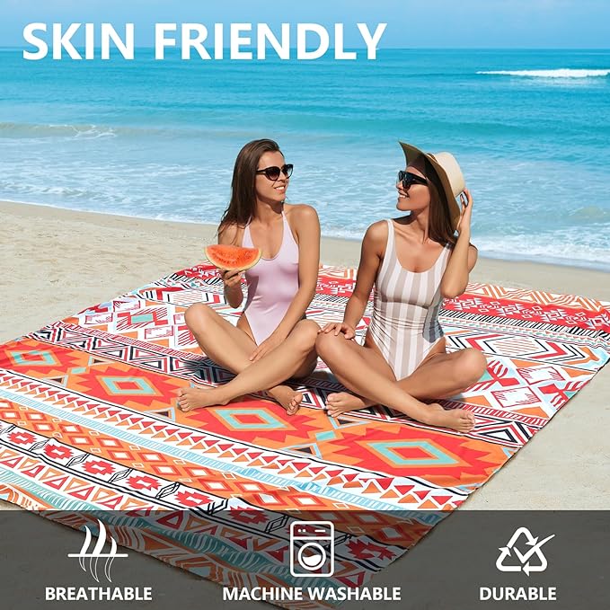 Beach Blanket Waterproof Sandproof Beach Mat 79" X 83"/10'x9'for 2-8 Adults Quick Drying Outdoor