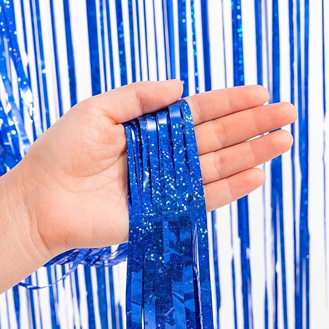 Foil Fringe Curtain 4th of July Decorations - Red Blue Metallic Tinsel Photo Booth Backdrop Party
