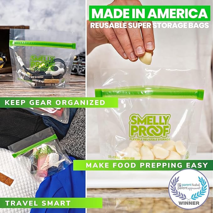 Smelly Proof 15 x Expandable Stand-Up & Fill REUSABLE Storage Bags for Food Designed & Mfg in US