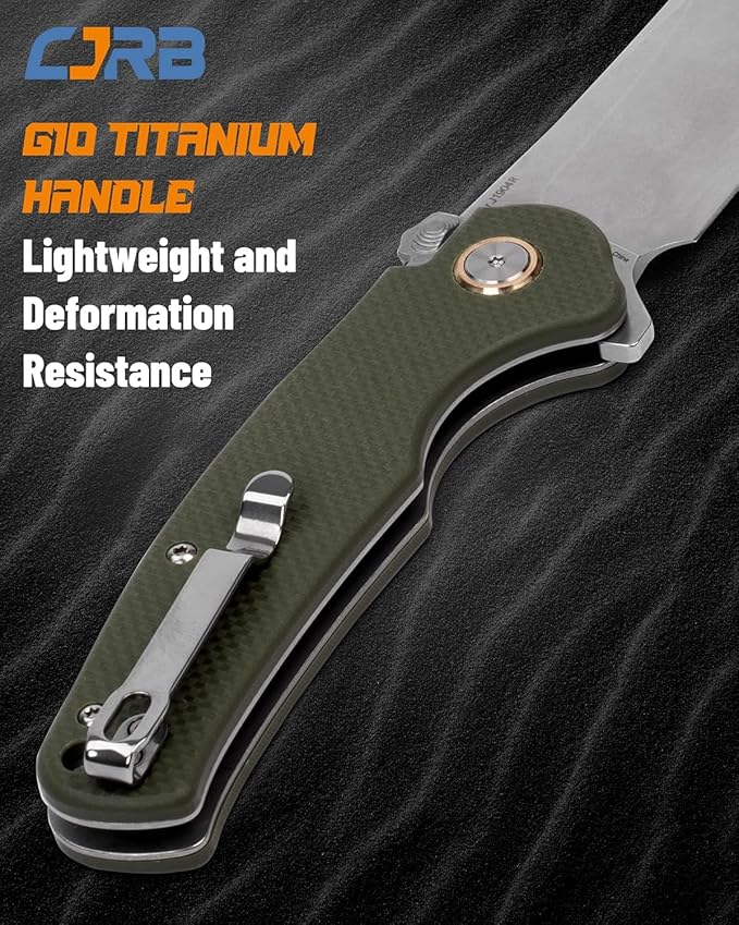 CJRB Crag Tactical Knife, Cleaver Pocket Folding Knife with Stonewash AR-RPM9 Steel Blade and G10