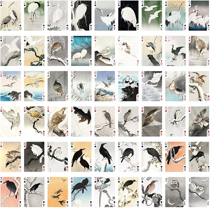 Stunning Birds Playing Cards (Poker Deck 54 Cards All Different) Vintage Antique Japanese Engraving