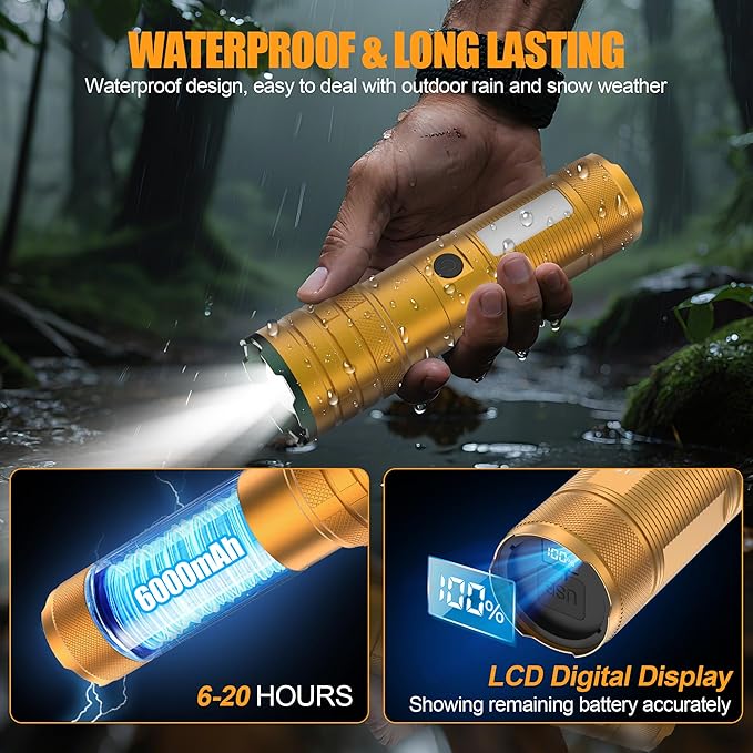 Rechargeable Flashlights High Lumens 10000 Long Lasting, 4 Modes with Side COB Light, Super Bright