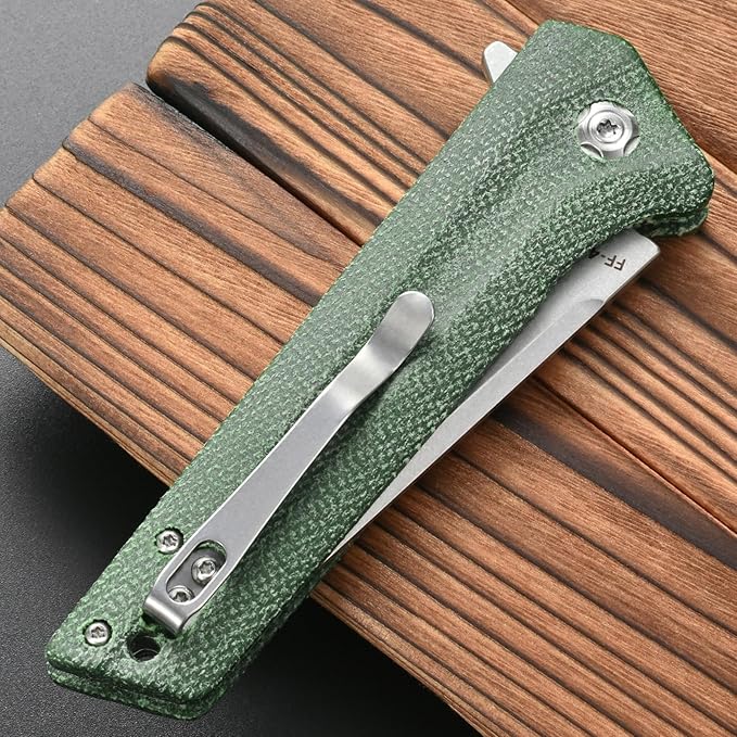 FF4 Folding Knife, AUS-10 Steel Blade Micarta Handle Knife for Outdoor Camping Hunting Fishing