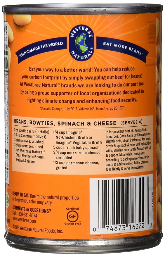 Westbrae Natural Organic Great Northern Beans, No Salt Added, 15 Oz (Pack of 12)