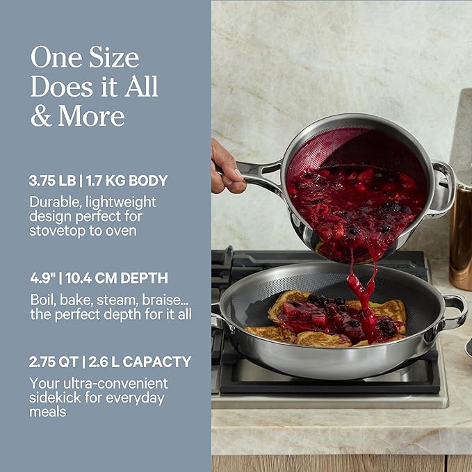 Our Place Titanium Mini Perfect Pot Pro - 2.75 Qt No-Coating Nonstick Pot | Tri-Ply Titanium &