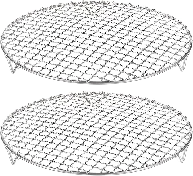HARFINGTON 2pcs Round Cooking Rack 10.2-inch 201 Stainless Steel Cross Wire Barbecue Grill Net with