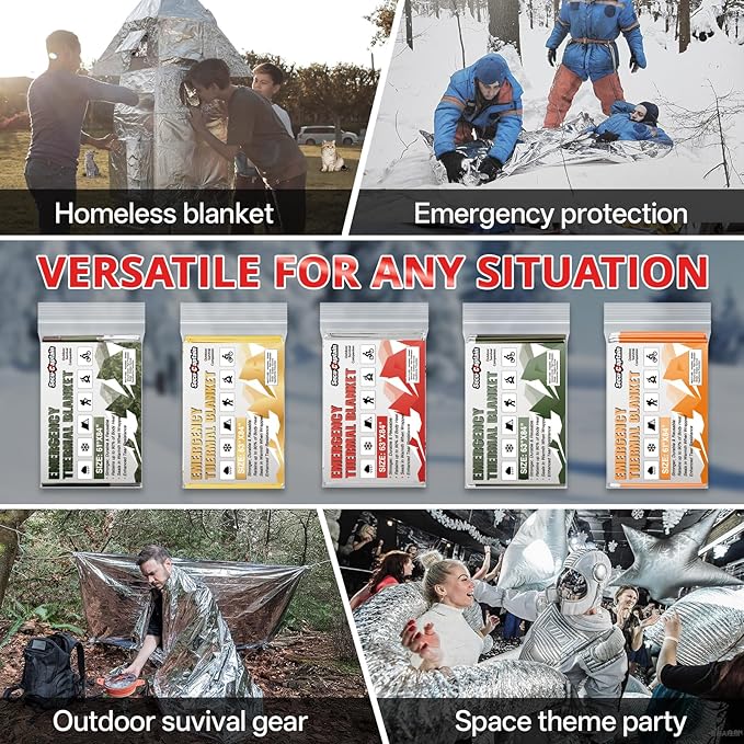 SecuCaptain Survival Emergency Thermal Blankets: 75 Pack Extra Large 84??x63??Space Mylar Blanket