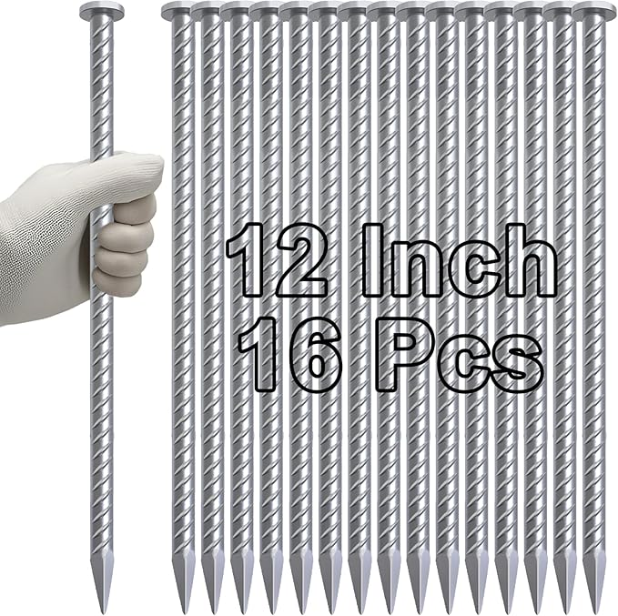 VVOKGO 12 Inch Rebar Stakes Metal Asphalt Anchoring Spikes Ground (16pcs), 1/2 Inch Diameter
