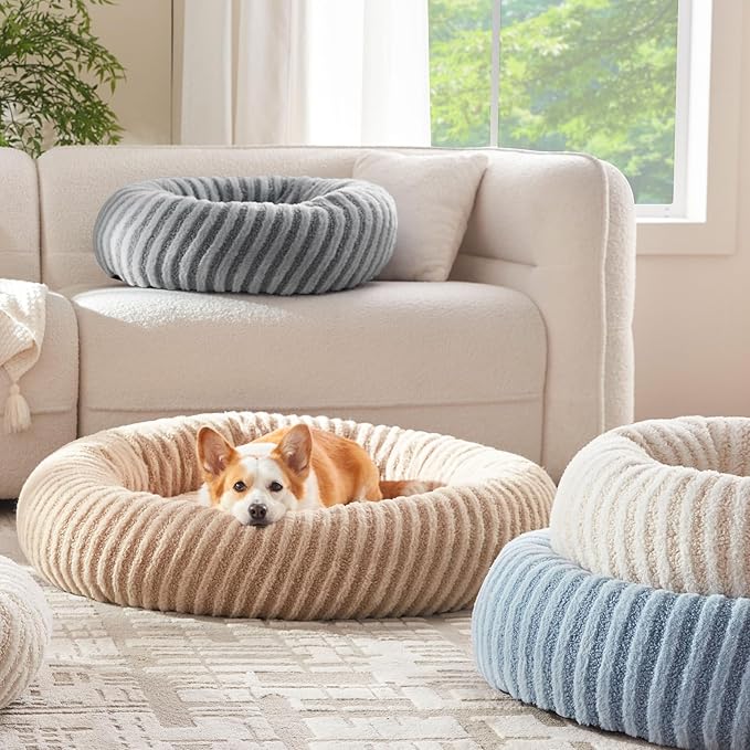 MIXJOY Calming Dog Beds Large Sized Dogs - Washable Donut Large Dog Bed with Removable Zipper