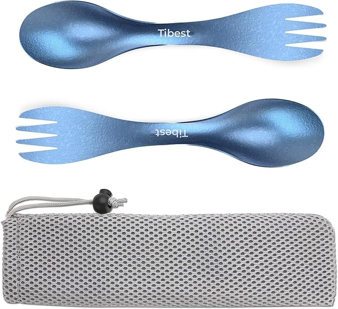 2 in 1 Titanium Spoon and Fork Combo Backpacking Utensils Lightweight Eco-Friendly Spork for