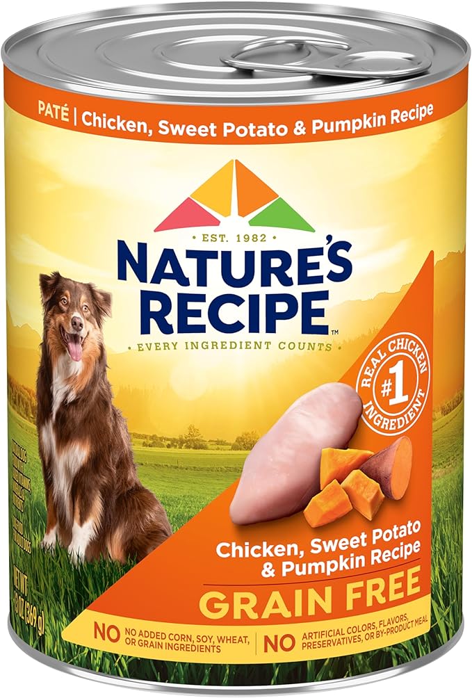 Nature's Recipe Grain Free Wet Dog Food Chicken, Sweet Potato, and Pumpkin Recipe, 13 oz. Can (Pack