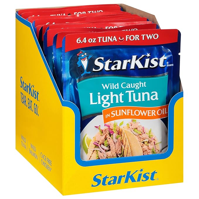 StarKist Chunk Light Tuna in Sunflower Oil, 6.4 oz Pouch (12 Pack) Ready to Eat Wild Caught Tuna