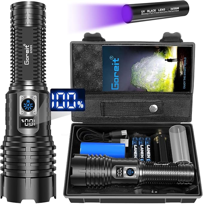 Goreit Flashlights LED High Lumens Rechargeable, 2000 Lumens XHM77.2 Super Bright Flash Light USB