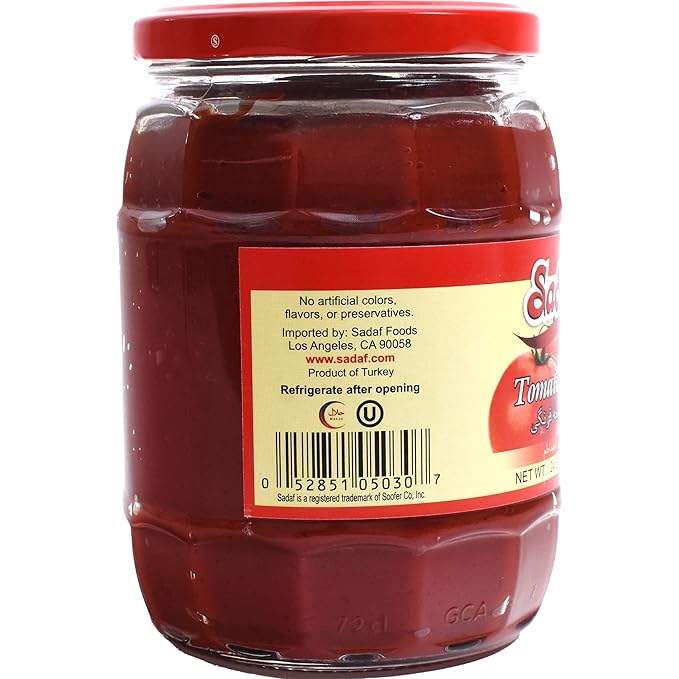 Sadaf Tomato Paste in jar - Tomato paste no sugar added - All-natural tomato sauce - Keto Friendly