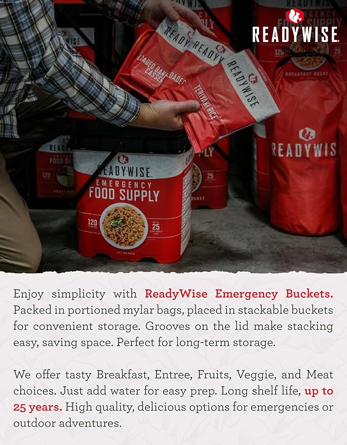 ReadyWise Emergency Food Supply - 120 Servings BBQ Beans Bucket, Freeze Dried Protein Meals