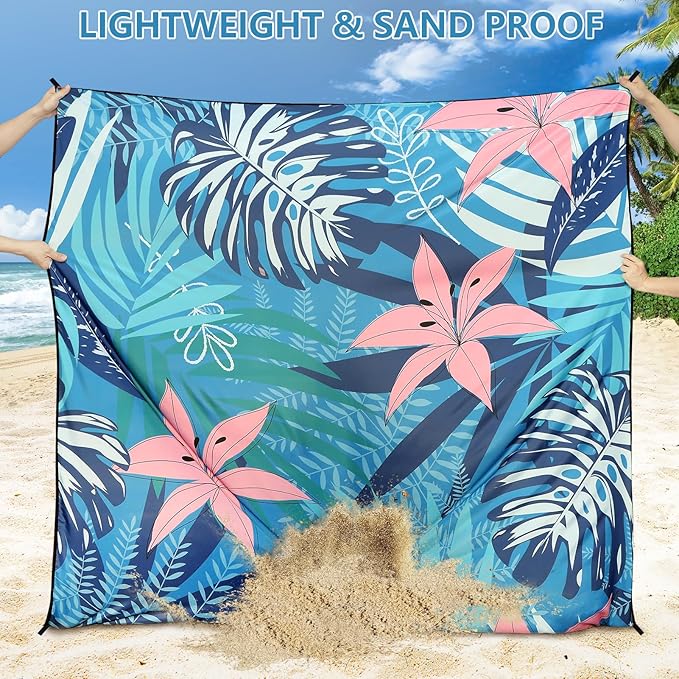 Beach Blanket Waterproof Sandproof Beach Mat 79" X 83"/10'x9'for 2-8 Adults Quick Drying Outdoor