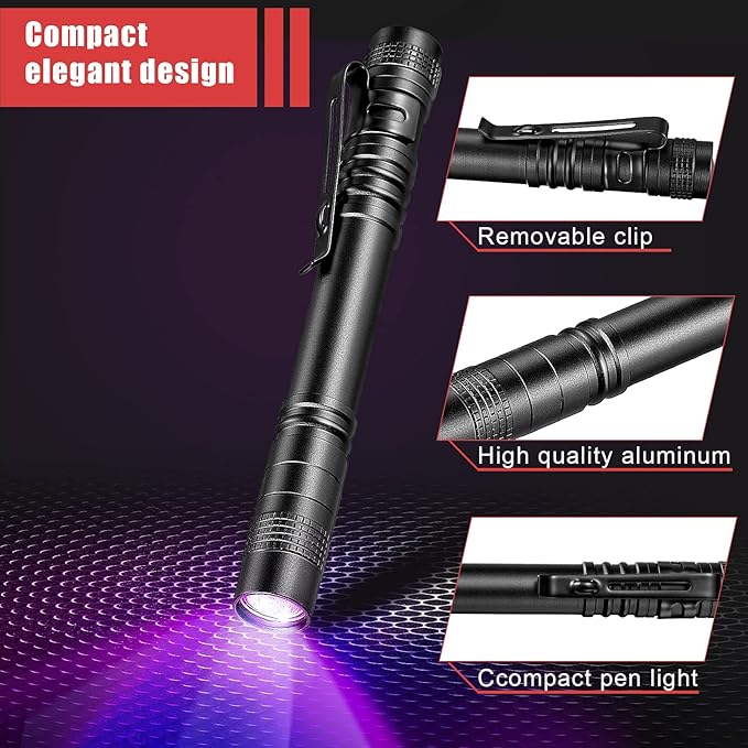 Honoson 6 Pieces UV Black Light Flashlight Small Blacklight Flashlights Pen Lights for Leak, Pet